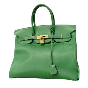Hermes Birkin 35 handbag, Courchevel leather, green, EEA stamp, women's.